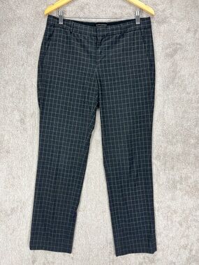 Banana Republic Ryan Slim Straight Pants Women 6 Charcoal Windowpane Plaid